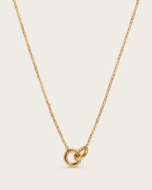 Gold-tone interlocking circles necklace with two linked rings