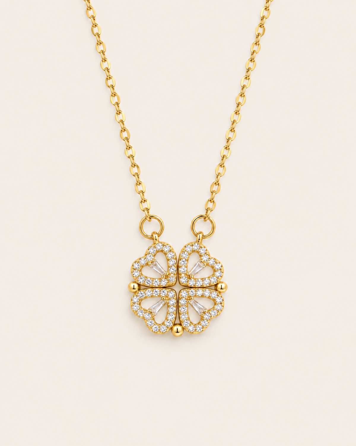 Four Leaf Clover Necklace with Opening Hearts Pendant