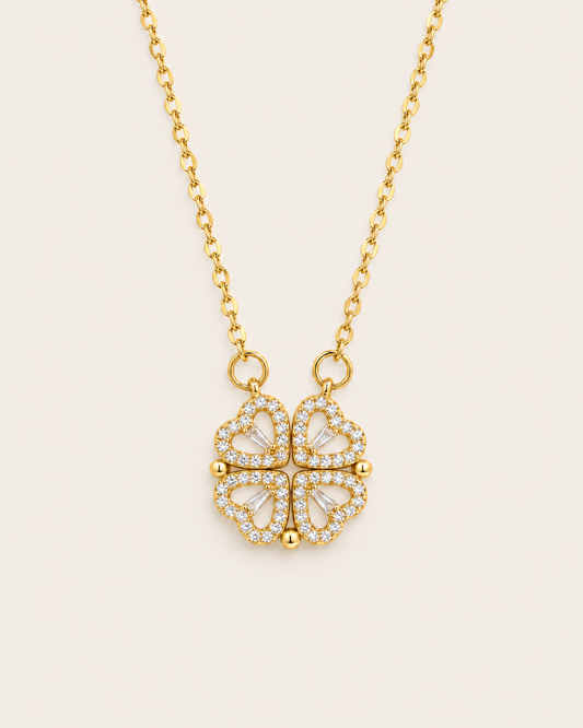 Four Leaf Clover Necklace with Opening Hearts Pendant
