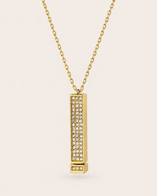 Gold hidden message bar necklace with sparkling stones