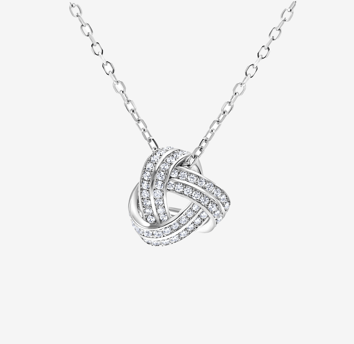 Silver love knot pendant on a fine cable chain