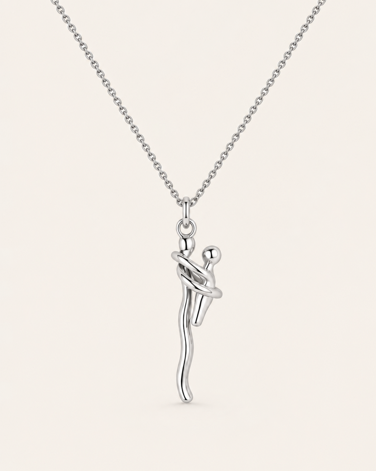 Silver mother and child necklace with mum and baby pendant