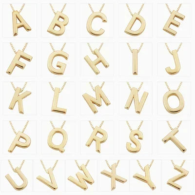 All gold initial letter pendants from A to Z