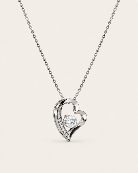 Silver open heart necklace with a solitaire stone